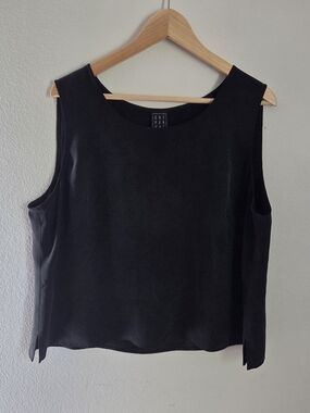 Vintage Due Per Due Black Sleeveless Silk Tank Minimalist Size Plus 20W